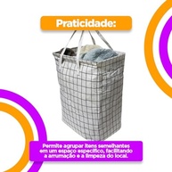 Cesto de Roupas Suja Dobrável 72L com Alça - Organizador Multiuso em Tecido Cinza - imagem 4