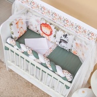 Kit Berço 12 Peças com Saia e Protetor Safari Zoo - Decoração Encantadora para Quarto de Bebê - imagem 5