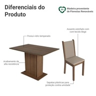 Conjunto Sala de Jantar Mesa Tampo de Vidro 4 Cadeiras Rustic/crema/sintético Bege Martina Madesa - Estilo e Conforto para Sua Casa - imagem 5