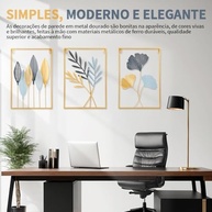 Quadros Decorativos para Sala - Conjunto de 3 Murais Coloridos em Metal Dourado com Design Geométrico Abstrato - imagem 4