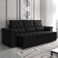 Sofá Retrátil 3 Lugares York Suede Preto - Conforto e Estilo para Sua Sala - imagem 2