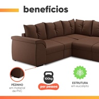 Sofá de Canto 5 Lugares com Retráteis Qatar Suede Marrom - Conforto e Estilo para sua Sala - imagem 5