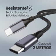 Cabo USB-C Turbo 100W 2M Trançado: Carregamento Rápido para iPhone e Samsung - imagem 3