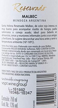 Santa Helena Vinho Reservado Malbec 750Ml - imagem 2