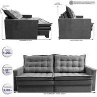 Sofá Retrátil com Baú 2,00m - Cama Secret Suede Cinza | Conforto e Armazenamento Integrado - imagem 3