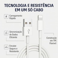 Cabo USB Reforçado 2 Metros para iPhone/iPad: Carregamento Rápido e Transferência Segura - imagem 4