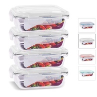 Kit 4 Potes de Vidro Retangular com Tampa Hermética 640ml - Frescor e Segurança na Sua Cozinha - imagem 1