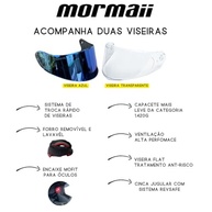 Capacete Mormaii Origin Preto Fosco: Segurança e Estilo para Motociclistas | Viseira Azul + Transparente - imagem 3