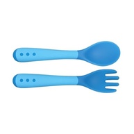 Talheres Infantis Silicone Termossensível Azul - Kit Colher e Garfo Seguros para Bebês - imagem 2