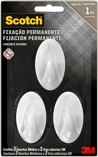 Gancho Adesivo 3M Scotch - Fixação Sem Furos, 3 Unidades, Branco - imagem 2