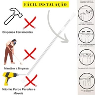 Varão Extensível Regulável 70-120cm para Cortina de Banheiro e Cozinha | Sem Furar, Alumínio Resistente - imagem 4