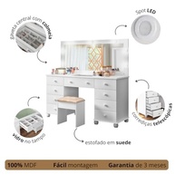 Penteadeira LX Camarim 9 Gavetas com LED, Espelho e Banqueta – Organize seu Espaço com Estilo - imagem 4