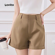 Shorts Lovito Casual em Damasco com Bolso Plissado - Estilo e Conforto Feminino - imagem 1