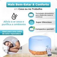 Difusor de Aroma Ultrassônico com Luzes Coloridas 700ml - Umidificador Silencioso com Controle Remoto - imagem 5