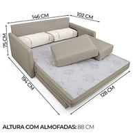 Sofá-Cama Casal 2 Lugares Aurora Herval em Linho Bege Areia - Conforto e Versatilidade em 146 cm - imagem 4