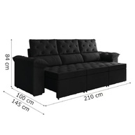 Sofá Retrátil 3 Lugares York Suede Preto - Conforto e Estilo para Sua Sala - imagem 3