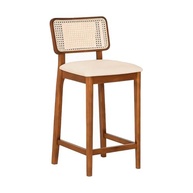 Banqueta Alta com Encosto em Madeira Maciça e Rattan - Estilo Moderno para Ambientes Sofisticados - imagem 2