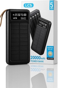 Power Bank Solar 20000mAh: Carregador Portátil com Cabos Embutidos e Display Digital - Ideal para Viagens e Camping (Preto) - imagem 1