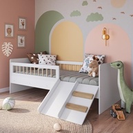 Cama Montessoriana de Solteiro com Escada e Escorrega - Linha Affetto Branca - imagem 2
