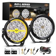 Auxbeam RAY-L: Ilumine Sua Aventura Off-Road com LEDs Redondos 17cm Branco/Âmbar 240W 25800LM - imagem 2