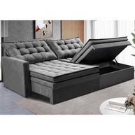 Sofá Retrátil com Baú 2,00m - Cama Secret Suede Cinza | Conforto e Armazenamento Integrado - imagem 1