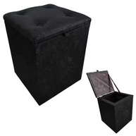 Puff Baú Decorativo em Suede Preto com Compartimento de Armazenamento | Assento Confortável e Organizador Moderno - imagem 2