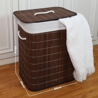 Cesto de Roupa Suja com Alças de Bambu e Tampa - 50L | Forrado e Compacto para Banheiro, Lavanderia ou Quarto - imagem 4