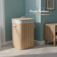 Cesto de Roupas Sujas Dobrável 70L em Bambu com Tampa e Forro Removível – Ideal para Banheiro, Lavanderia e Brinquedos - imagem 2