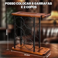 Suporte para 6 Garrafas de Vinho em Aço com 2 Suportes para Copos - Organizador de Mesa e Bancada para Adega - imagem 3