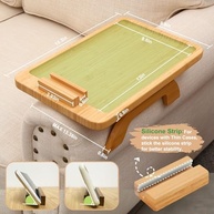 Bandeja para Braço de Sofá com Suporte 360° - Mesa Dobrável em Bambu com Clipe e Porta-Telefone - imagem 3