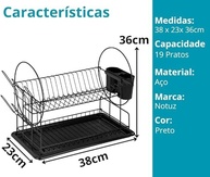 Escorredor de Louça 19 Pratos com Porta Copos e Talheres - 2 Andares com Bandeja - imagem 2