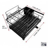 Escorredor de Louça Duplo com Escoamento Automático 360° - Porta Talheres e Pratos, Design Compacto e Moderno (Preto) - imagem 3