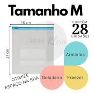 Saco Hemético 28 Unidades Tamanho Médio - Zip Reutilizável para Congelar e Armazenar Alimentos - imagem 3