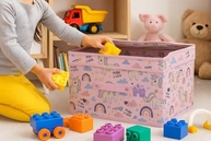 Caixa Organizadora Infantil com Tampa - Estampa Unicórnios Rosa, Dobrável para Brinquedos e Acessórios - imagem 3