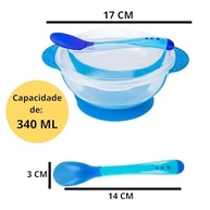 Tigela Infantil com Tampa e Colher Azul - Segura, Higiênica e com Ventosa Antiderrapante - imagem 3