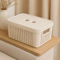 Kit 5 Caixas Organizadoras com Tampa - Plástico Resistente para Cozinha, Lavanderia e Armários (BEGE) - imagem 3