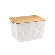 Oikos - Caixa Organizadora 18L com Tampa de Bambu Branca - Design Moderno e Versátil para Qualquer Cômodo - imagem 2