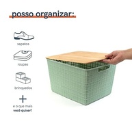 Oikos - Caixa Organizadora 18L com Tampa de Bambu Verde Sálvia - Design Elegante e Funcionalidade Inteligente - imagem 4
