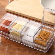 Organizador de Temperos Acrílico Crystal 4 Potes com Tampas e Base Antiderrapante – Porta Condimentos Transparente e Compacto com Colheres - imagem 3