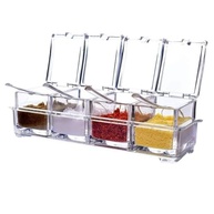 Organizador de Temperos Acrílico Crystal 4 Potes com Tampas e Base Antiderrapante – Porta Condimentos Transparente e Compacto com Colheres - imagem 2