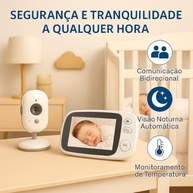 Babá Eletrônica com Câmera HD, Tela LCD 3.2", Visão Noturna, Áudio Bidirecional, Sem Wi-Fi, Monitor Bebê Seguro - imagem 3