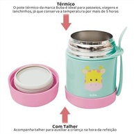 Pote Térmico Infantil BUBA Animal Fun - Girafa Colorida com Talher, Aço Inox, até 5h de Conservação - imagem 5