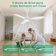 Ventilador de Teto com Luz LED e Controle Remoto | 6 Velocidades, Motor DC Silencioso, 3 Pás Brancas - imagem 5