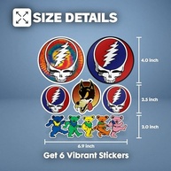 Adesivos Grateful Dead: Pacote 6 Peças Vinil Tie Dye, Steal Your Face, Ursos Dançantes - Decalques à Prova d'Água - imagem 3