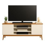Rack Bancada para TV até 60" 1,60m com 2 Portas e 3 Nichos - Titan Off White/Madeirado - imagem 1