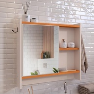 Armário com Espelho e Porta-Toalhas para Banheiro Genova - Design Moderno Off White e Cinamomo - imagem 3