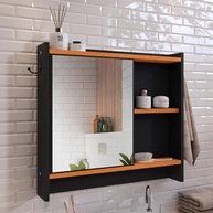 Armário com Espelho e Gancho para Toalhas no Banheiro Genova – Design Moderno Preto/Cinamomo - imagem 3