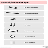 Kit Banheiro 7 Peças em Alumínio Preto Fosco Quadrado - Toalheiro, Papeleira, Porta Shampoo e Mais - imagem 5