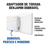 Adaptador Tomada Benjamin Dobrável 10A Bivolt 90° Branco - Organize e Conecte! - imagem 3