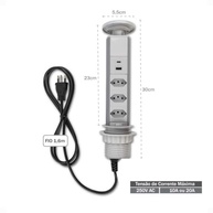 Torre de Tomada Retrátil Bivolt com USB-A e USB-C - 3 Tomadas 20A para Embutir - imagem 3